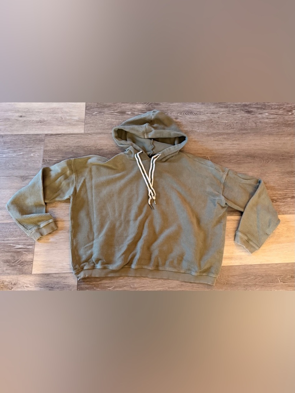 Aerie Green Ribbed Crop Hoodie - Small